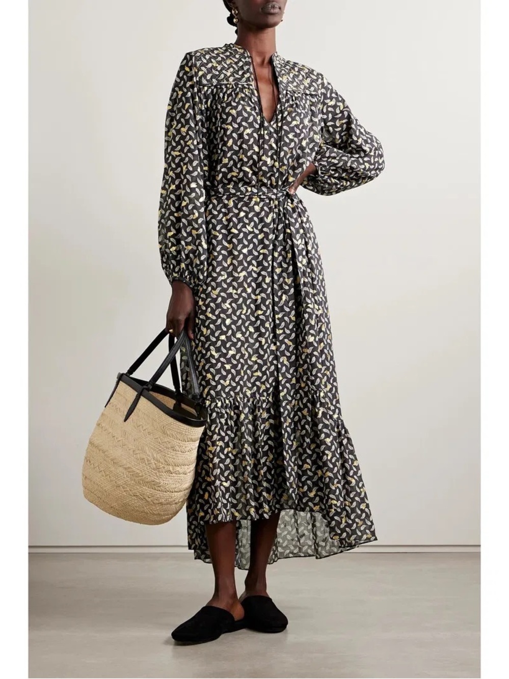 Doen Ivana Belted Printed Midi Dress Wrap High-Low Prairie Boho Cottagecote